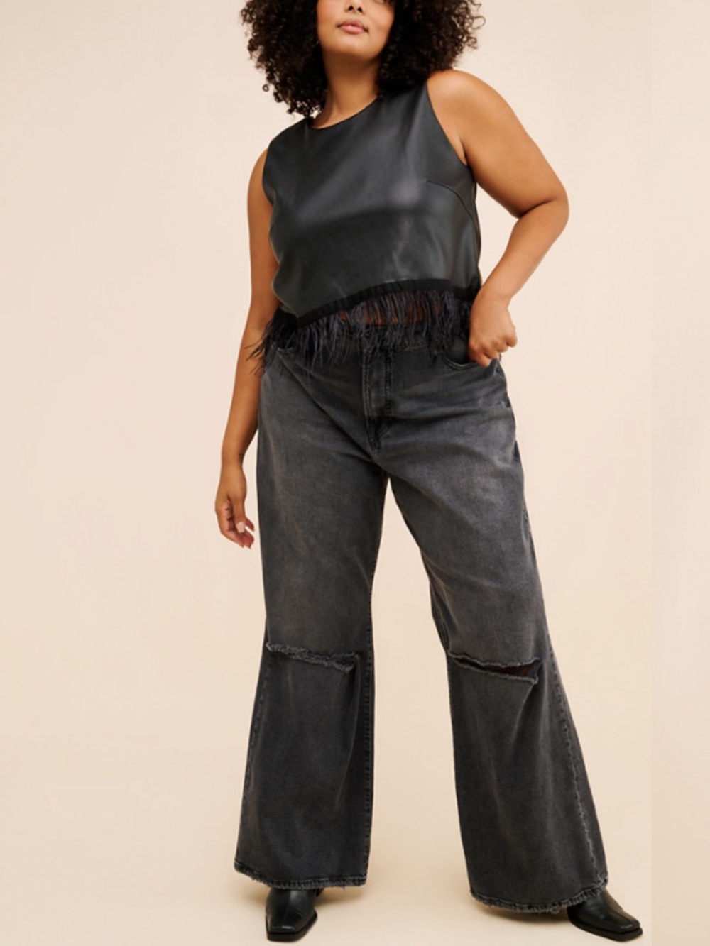Hutch Faux Leather Feather Top